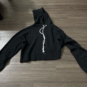 Wild Fable Black Cropped Hoodie with White Drawstring